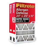 Filtrete 20x25x5 AC Furnace Air Filter, MPR 1000, MERV 11, Fits Lennox Devices, Allergen Defense, Electrostatic Air Cleaning Filter, 2-Pack (actual size 19.63 x 24.75 x 4.31 in)