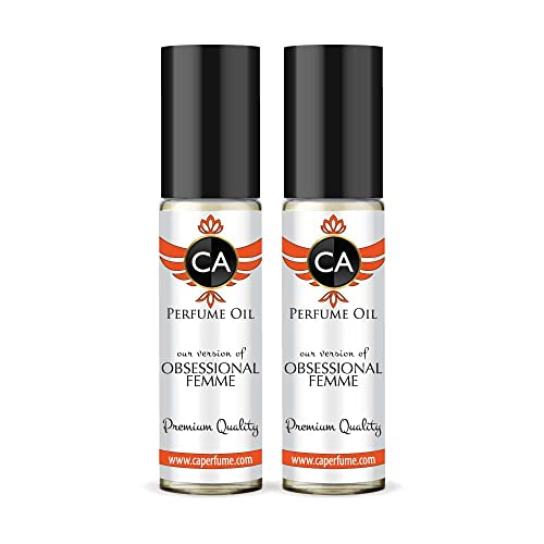 CA Perfume Impression of Calvin K. Obsessional Femme For Women Replica Fragrance Body Oil Dupes Alcohol-Free Essential Aromatherapy Sample Travel Size Concentrated Long Lasting Roll-On 0.3 Fl Oz-X2