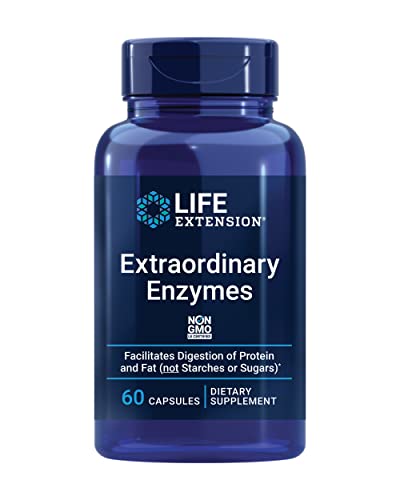 Life Extension Extraordinary Enzymes - Enzymes Blend Formula Digestion Supplement with Protease, Cellulase & Lipase For Digestive Health Support & Nutrient Absorption - Non-GMO – 60 Capsules