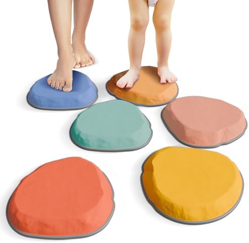 ZICOTO Fun Stepping Stones for Kids – Engaging Indoor & Outdoor Activity for Toddlers | Non-Slip Balance & Coordination Obstacle Course | Sensory Play Set of 6 for Ages 1-4