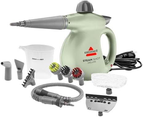 BISSELL Steam Shot Deluxe handheld pressurized steamer for maintenance cleaning with 10 cleaning tools