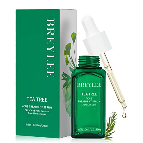 Tea Tree Oil Acne Serum, BREYLEE 2.0 Treatment Acne Prone Sensitive Skin Care Face Serum to Cystic Acne Scars, Redness Relief, Pimples Dark Spots Remove, Niacinamide Facial Moisturizer,30ml/1.01fl oz