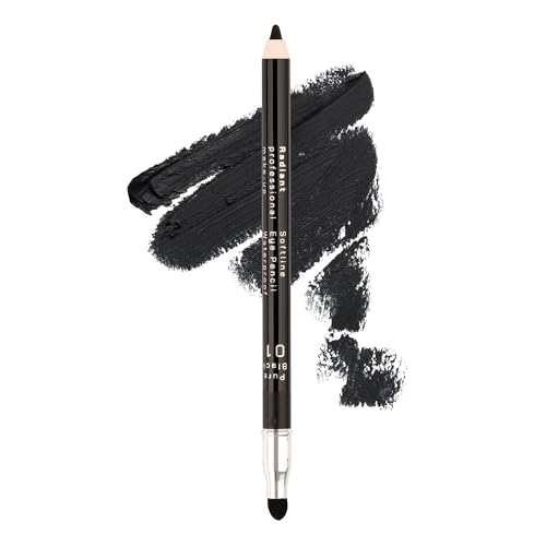 Radiant Professional Black Waterproof Eyeliner Pencil - Eyeliner Waterproof Smudge Proof for Woman - Long Lasting Under Eye Pencil for Smoky Eye - Soft Waterline Eyeliner with Smudger Tool - Black(01)