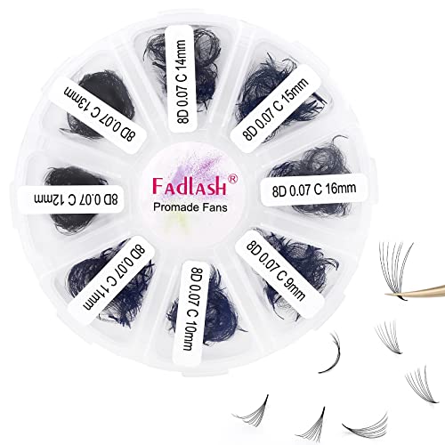 Premade Fans Eyelash Extensions 1000pcs Promades Eyelash Volume Lash Extensions Pointed Base Loose Fans Premade Lash Extensions Fans Handmade Pre Made Volume Lashes Mix (8D-0.07C, 9-16mm)