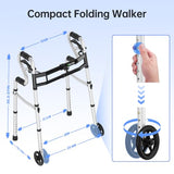 Delog Narrow Folding Walker for Seniors, 3 in 1 Folding Walker with 5” Front Wheels Width Adjustable Compact Standard Walker Support Up to 350lbs