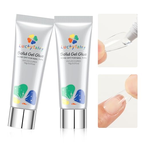 Gel x Nail Glue 15ml 2Pcs - Solid Nail Glue For Acrylic Nails Gel Nail Glue Strong Gel Glue For Nails UV Light Curing Needed Nail Glue For Nail Tips Press On Nails Extensions Soak Off 30ml, Luckyfairy