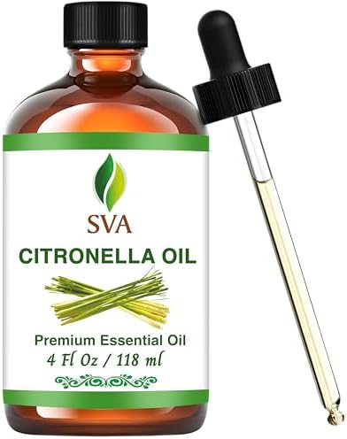 SVA Citronella Essential Oil – 4 Fl Oz – 100% Natural Citronella Oil - for Diffuser, Hair Care, Face, Skin Care, Aromatherapy, Scalp and Body Massage, Soap and Candle Making - with Dropper