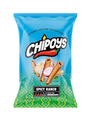 Chipoys Spicy Classic Ranch Rolled Corn Tortilla Chips, Gluten-Free, No Trans Fat, High Protein, Low-Calorie Flavorful Mexican Snacks, Made of Premium Crunchy Maiz Chips with Natural Ingredients