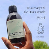 Nikura Rosemary Oil for Hair Growth & Skin Care - 250ml | Hair Oils for Hair Growth, Skin Serum, Beard Growth | Treatment Oil with Almond, Jojoba, Argan Oil & Rosemary Oil | UK Made & BPA Free