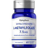 Piping Rock L-Methylfolate 7.5 mg | 60 Capsules | Extra Strength Supplement | Active Folic Acid | Non-GMO, Gluten Free