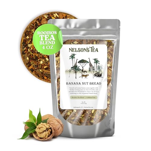 Nelson's Tea - Banana Nut Bread - Caffeine Free - Irresistible Blend of Green and Red Rooibos, Honey Bush & Natural Flavored Tea - Smooth and Creamy Banana Tea (4oz)