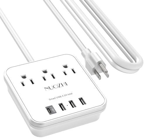 Cruise Essentials,10 Ft Power Strip with 3 Outlets and 4 USB Ports(1 USB C), Non Surge Protector for Cruise Ship, Travel, Home Office, ETL Listed, White