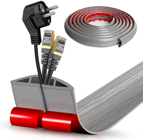 Floor Cord Cover Self Adhesive Cord Hider Floor 10FT Floor Cable Management Power Cord Protector Floor Electric Cord Covers for Offices, Gym, Exhibitions, Cable Cavity:0.51"(W) x 0.3"(H) Gray Wood