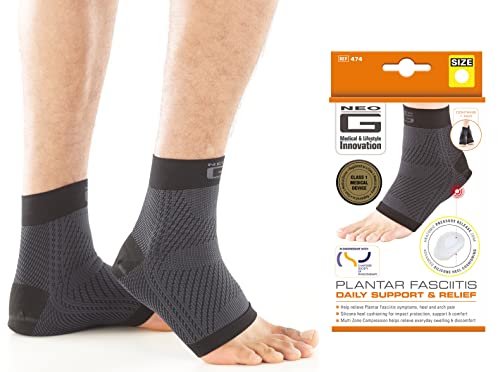 Neo-G Plantar Fasciitis Compression Socks – Support for Plantar Fasciitis, Heel and Arch Pain, Silicone Heel Cushioning for Targeted Pain Relief – Class 1 Medical Device – 1 Pair - L