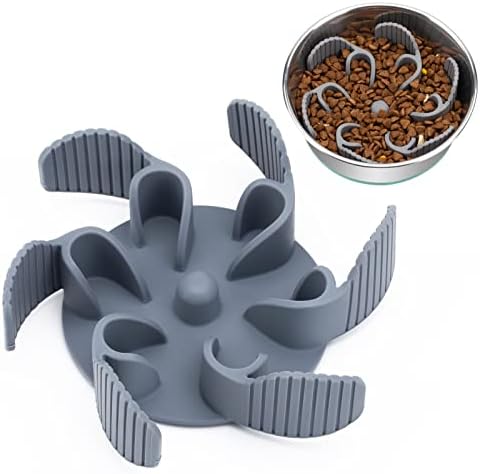 Slow Eating Feeder Insert [22 Big Octopus Suction Cups] Super Firm [Cuttable] for Large Breed and Medium Size Dog Compatible with Regular and Elevated Bowls (Flower)