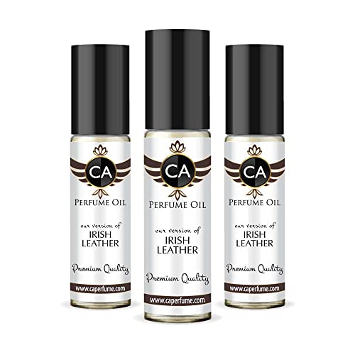 CA Perfume Impression of Irish Leather For Women & Men Replica Fragrance Body Oil Dupes Alcohol-Free Essential Aromatherapy Sample Travel Size Concentrated Long Lasting Attar Roll-On 0.3 Fl Oz-X3