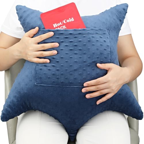 Star Shape Hysterectomy Recovery Pillowy for Hysterectomy Recovery Must Haves with 2 Pockets Products Gifts Tummy Tuck Abdominal Surgery Cushion, Minky Dot Denim Blue