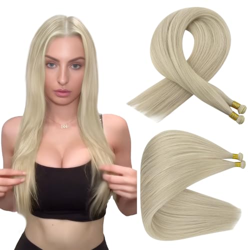 Full Shine Genius Weft Hair Extensions Human Hair Sew In Extensions Color Platinum Blonde Hair Extensions Sew In Remy Hair Extensions For Women 20 Inch Weft Human Hair Extensions 25G