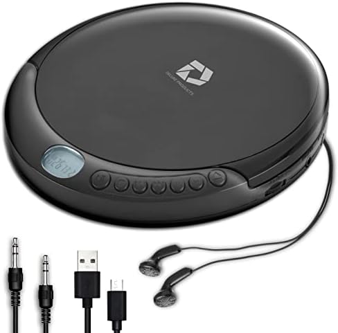 CD Player Portable with 60 Second Anti Skip, Stereo Earbuds, Includes Aux in Cable and AC USB Power Cable for use at Home or in Car