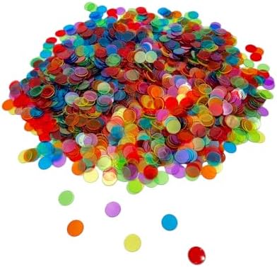 2000 Pieces 3/4 inch Transparent 6 Color Clear Bingo Counting Chips Plastic Markers for Large Group Games, Bingo Game,Game Night & Educational Activities