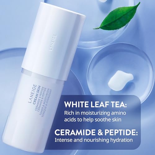 LANEIGE Cream Skin Refillable Toner & Moisturizer with Ceramides and Peptides: Amino Acid, Nourish, Hydrate, Barrier-Boosting, Visibly Firm 160 ml