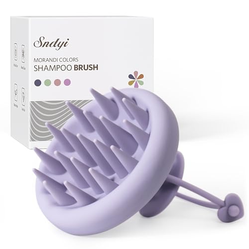Sndyi Silicone Scalp Massager Shampoo Brush, Hair Scrubber with Soft Silicone Bristles, Scalp Scrubber/Exfoliator for Dandruff Removal, Wet Dry Scalp Brush for Hair Growth & Scalp Care, Gray Purple