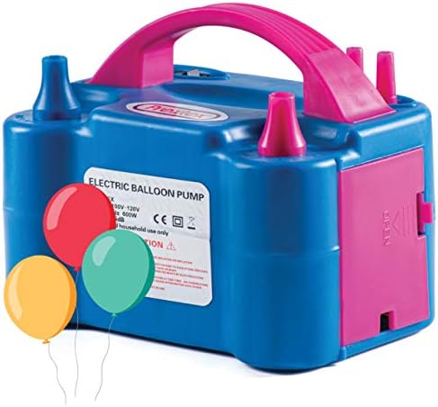 Prextex Balloons Electric Pump Inflate, Blue 110V 600W - Portable Pump with Air Blower & Dual Nozzle Inflator for Fast & Easy Bulk Balloons Filling for Event & Party Decoration - Balloon Pump Electric
