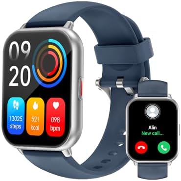 RUIMEN Smart Watches for Men Women (Answer/Make Calls), 1.8" Smartwatch for iOS/Android Phones, Fitness Tracker Heart Rate/Sleep Monitor Digital Watch Waterproof (2 Bands Included), Blue