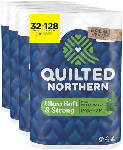 Quilted Northern Ultra Soft & Strong Toilet Paper, 32 Mega Rolls = 128 Regular Rolls, 5X Stronger*, Premium Soft Toilet Tissue with Recyclable Paper Packaging