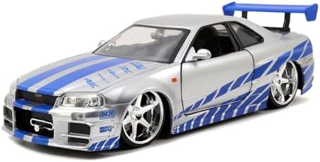 Jada Toys Fast & Furious Brian’s 2002 Nissan Skyline R34 Die-cast Car, 1:24 Scale, Silver & Blue