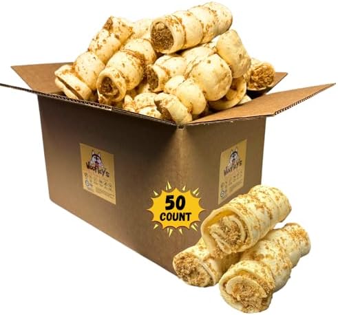 Woofley's 5-6" Bully Dusted Beef Cheek Roll - (50 Count)- Beef Cheek Rolls for Dogs - Long Lasting Natural Dog Chews