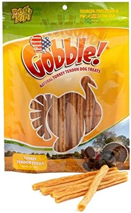Gobble! 6-Inch Turkey Tendon Sticks for Dogs, Made in USA, 6 oz. (170g) Reseal Value Bags, All-Natural Hypoallergenic Dog Chew Treat |Sourced, Processed & Packaged in The USA | (22-25 Pieces)