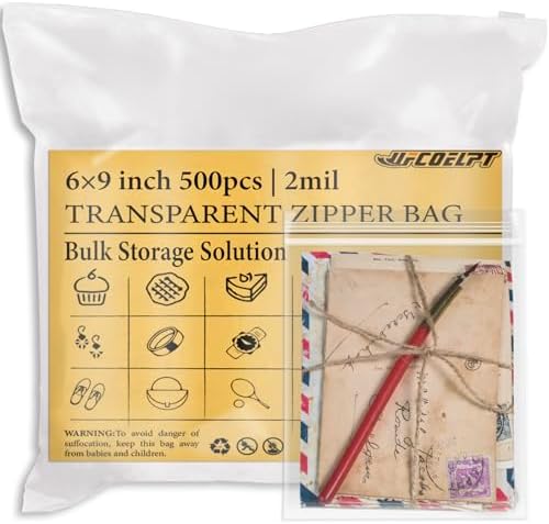 500 Count - 6" x 9" Clear Reclosable Zip Plastic Poly Bags, 2 Mil for A7 A8 A9 Cards & Envelopes, Bakery, Cookies, and Treats Packaging and Storage