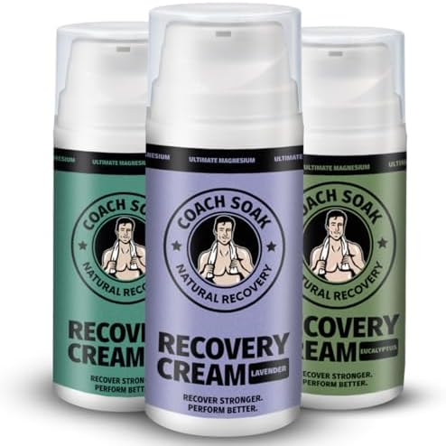 Coach Soak Topical Magnesium Lotion with MSM - Natural Recovery Cream with Magnesium Chloride, Vitamin C & Menthol, Rapid Absorption & Relaxation for Sore Muscles, All Scents (3 Pack, Total 10oz)