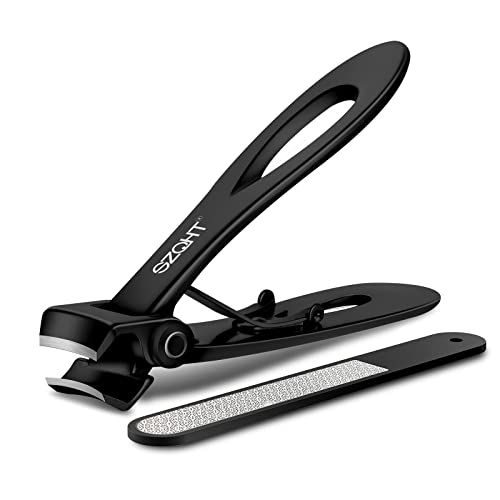 SZQHT Ultra Wide Jaw Opening Nail Clippers Set Toenail Clippers for Thick Nails Cutter for Seniors,Toe Nail Clippers with Nail File Manicure,Pedicure,Men & Women Big(Black)
