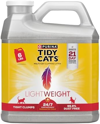 Purina Tidy Cats LightWeight, Low Dust, Clumping Cat Litter Odor Control 24/7 Performance Multi Cat Litter - 6 lb. Jug