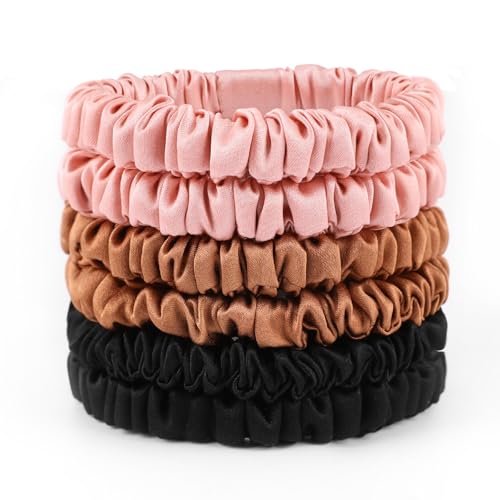 6PCS 100% Mulberry Silk Scrunchies，【No Damage】【6A Grade Silk】【Strong Elasticity】22 Momme Pure Silk Scrunchies for Hair，Silk hair ties For Women，Multicolor-B X6