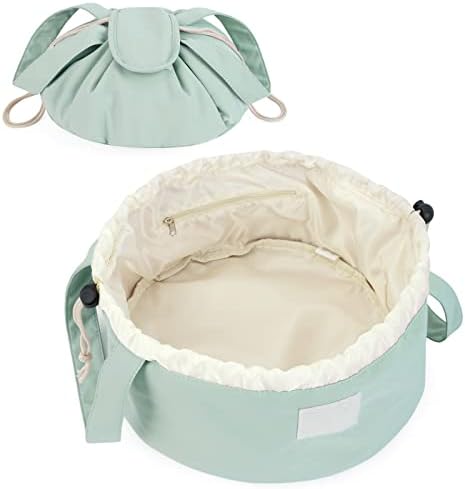 Barrel Drawstring Makeup Bag Large Cosmetic Bag Make up Bags Toiletry Organizer for Women (Mint Green) (Patent)