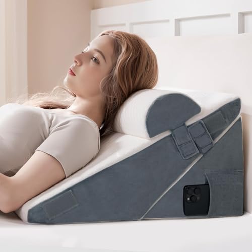 Ganondorf 3PCS Wedge Pillow Headboard Orthopedic Bed Wedge Pillows Set for Sleeping 9&12&22" Adjustable Premium Foam Elevated Triangle Body Pillow for Bed Sitting Up