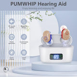 PUMWHIP Hearing Aids, Noise-Canceling Hearing Aids for Seniors with High-Definition digital Displays, Wireless Mini Hearing Aids with Adjustable Volume with Extra Large Capacity Battery Charging Case