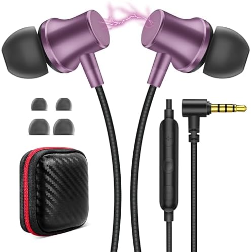 Wired Earbuds for School Chromebook Laptop PC, Noise Canceling Ear Buds with 3.5mm Plug in Audio Jack Microphone HiFi Stereo Wired Headphone Corded Earphone for Kindle Fire School Travel MP3, Purple