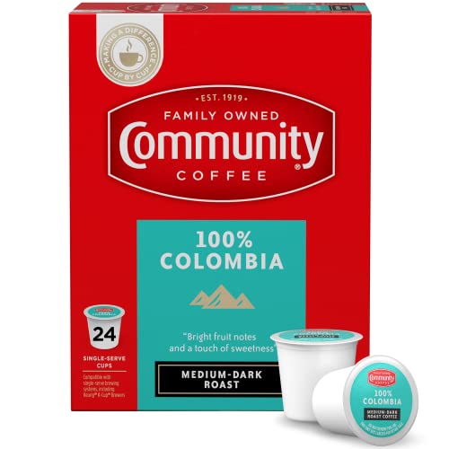 Community Coffee 100% Colombia 24 Count Coffee Pods, Medium Dark Roast, Compatible with Keurig 2.0 K-Cup Brewers
