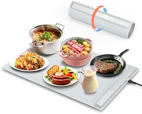 Electric Warming Tray - 3 Modes &Full Surface Heating,Rollable & Portable,Premium Silicone Nano-Material,Auto Shut-Off -Versatile Food Warmer for Gatherings,Parties (Grey)