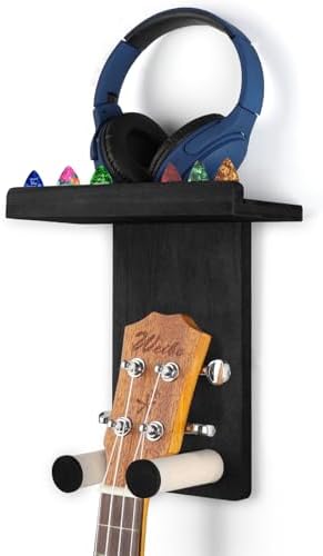 Keebofly Guitar Wall Mount Guitar Wall Hangers,Single Pack,Guitar Stand Wall with Pick Holder Guitar Rack for Acoustic or Electric Guitars,Ukulele,Bass,Mandolin,Rustic Wood Black,Patented