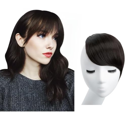SARLA Black Brown Side Bangs Clip in Synthetic Hair Pieces Straight Bangs Extension for Women
