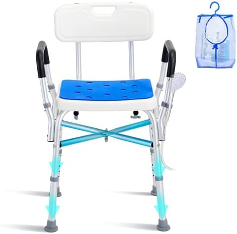 Shower Chair Seat, 400 lbs Capacity, Shower Stool with Crossing Bar, Padded Armrests and Back, Shower Chair for Inside Shower Bathtub, Adjustable Height Bench Bath Chair for Elderly Disabled