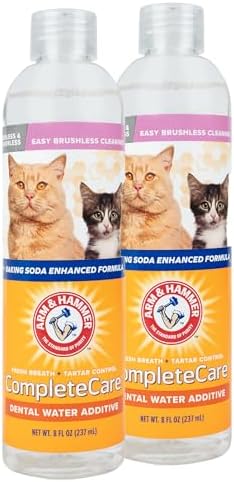 Arm & Hammer Complete Care Fresh Dental Water Additive for Cats - Cat Dental Care Solution for Bad Breath, Includes Cat Toothpaste Enzymatic Action, Ideal for Cat Grooming Supplies, 8 Fl Oz - 2 Pack