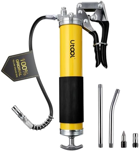 UTOOL Grease Gun, 8000 PSI Heavy Duty Pistol Grip Grease Gun Kit with 14 oz Capacity, 18 Inch Resin Flex Hose, 2 Basic Coupler, 2 Extension Rigid Pipe and 1 Sharp Type Nozzle