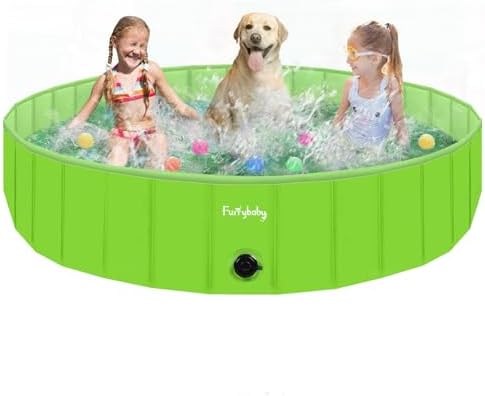 Furrybaby Dog Pool, Foldable Dog Pools for Large Dogs Portable Pet Pool Kiddie Pool Doggie Wading Pool Dog Swimming Pool(Green 63'') Indoor and Outdoor