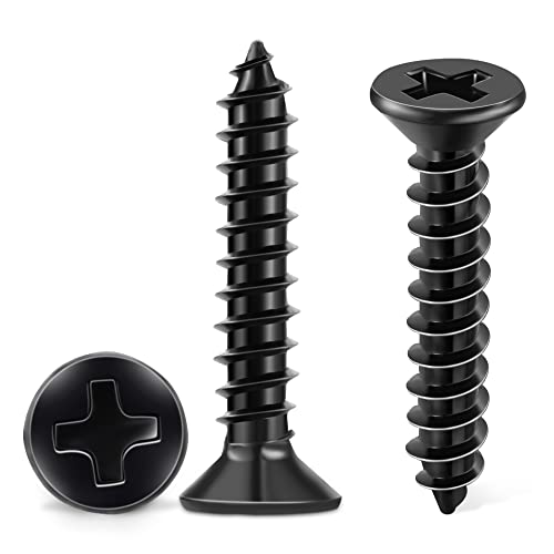 100 PCS #10 X 1-1/2 inch Black Oxide Coated Flat Head Phillips Wood Screws, Stainless Steel 18-8 (A2) Fully Threaded 10 X 1-1/2'' Multipurpose Screw by TPOHH